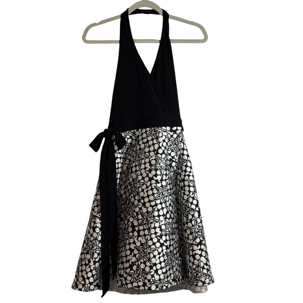 Diane Von Furstenberg XS Diane Amelia Black & White Halter Wrap Dress Pockets